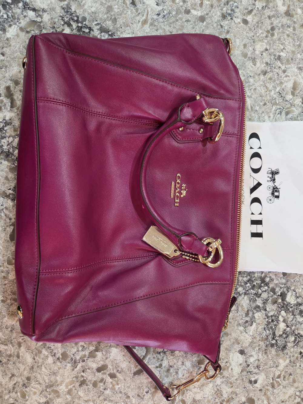 COACH Magenta Leather Shoulder Bag with Gold Hardware
